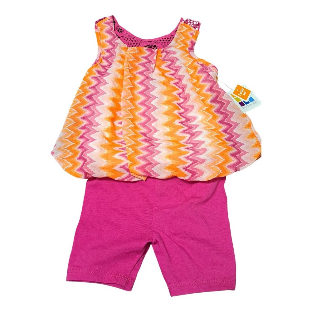 Girl's 18 Months 2 Piece Sleeveless Pink Orange Short  Set New Healthtex